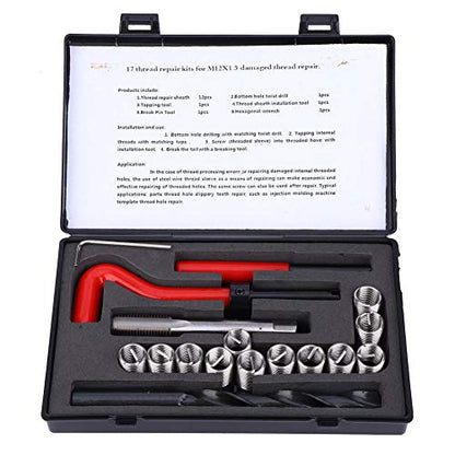 Thread Insert Repair Kit, Premium Stainless Steel M12x1.5 Thread Repair Set for Automotive and Industrial Applications Includes 17Pcs High Strength Inserts
