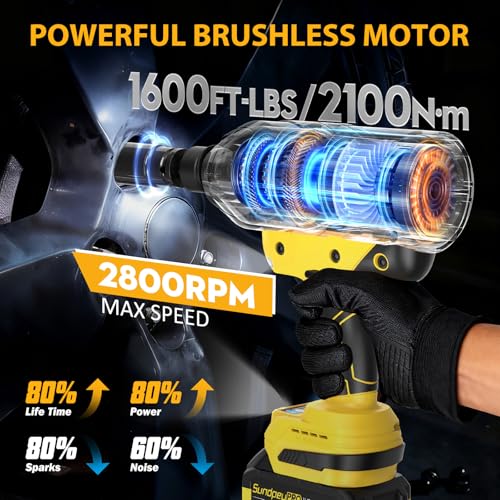 21V Cordless Impact Wrench - 1600Ft-lbs(2100N·m) Heavy Duty High Torque Brushless 3/4 Impact Gun with 2 x 4.0Ah Batteries & Fast Charger 3/4" to 1/2" Adapter & 5 Sockets for Car Industrial