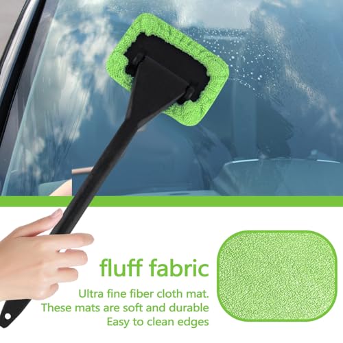 ASTIMESA 2 Set of Green Microfiber Windshield Cleaner Tool, Car Window Cleaner with 18 Replacement Cloth, Interior Windshield Cleaning Washer Supplies for Wiper Glass Rear Inside Auto Mirror (20)