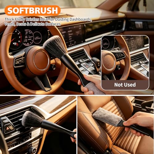 Windshield Cleaner Tool, 12Pcs Car Cleaning Kit, 23-inch Extendable Handle with 4 Microfiber Pads, Car Interior Detailing Brushes, All-in-One Inside Car Cleaning for Auto Detailing - color: Blue-02
