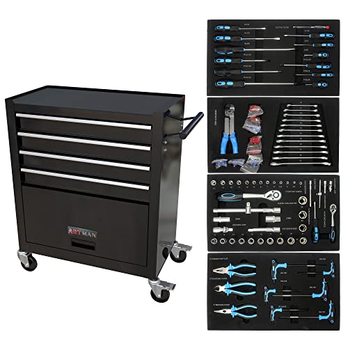 Campfun 238PCS Tool Set, 4 Drawers Rolling Tool Box with Tool Sets, Metal Tool Storage Cabinet for Home, Tool Cart Mechanics Kit Organizer for Garage Workshop Repair Shop, Black - color: 238pcs-black