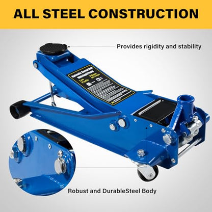 3 Ton Floor Jack Steel Hydraulic Jack with Dual Piston Quick Lift Pump | for Sport Utility Vehicle 6600 lb Capacity Blue