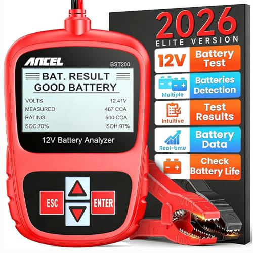 ANCEL BST200 Car Battery Tester 12V Battery Load Tester, 100-1100 CCA Automotive Digital Analyzer Tool with Upgraded Reinforced Clamps for Car Truck SUV Motorcycle Boat Marine Vehicles