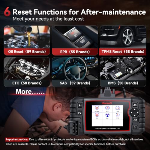 iCarsoft E660 2026 Version 4 Systems OBD2 Scanner, ABS SRS Engine Transmission Car Code Reader with 6 Reset Service Clear Fault Codes Battery Test Diagnostic Scan Tools Lifetime Free Upgrade