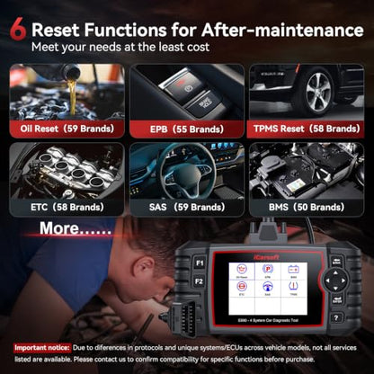 iCarsoft E660 2026 Version 4 Systems OBD2 Scanner, ABS SRS Engine Transmission Car Code Reader with 6 Reset Service Clear Fault Codes Battery Test Diagnostic Scan Tools Lifetime Free Upgrade