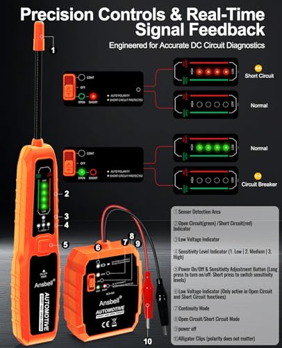 Automotive Circuit Tracer & Short Open Finder, DC 6-42V Professional Electrical Wire Tracer with Tone Generator, Diagnostic Tool for Cars, Trucks, DIY Repair