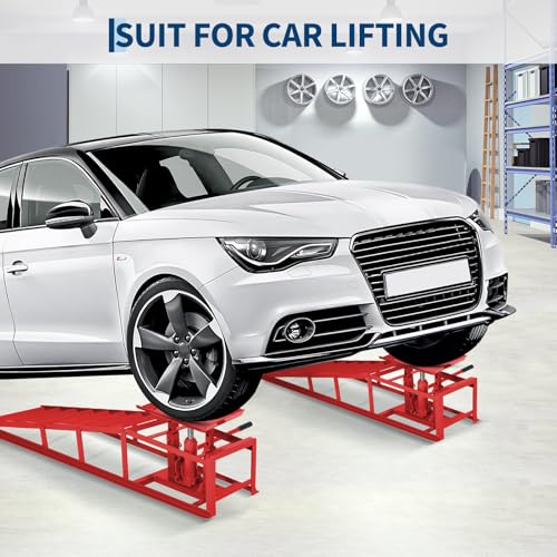 Heavy Duty Hydraulic Car Ramps 2 Pack – 5 Ton 11000 lbs Steel Low Profile Lift – Adjustable Height 9.4-13.34 in – Ideal for Oil Change & Garage Repair – Portable Truck & Low Car Service