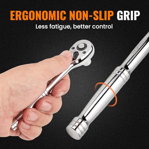 1/4" Drive Ratchet Wrench Set, 90T Quick-Release Reversible Ratchet, Cr-Mo Head with 6" Extension Bar for Automotive, Electronics & Home Repair - size: 1/4"