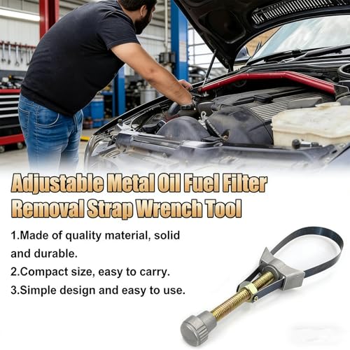 Adjustable Oil Filter Wrench – Heavy-Duty Universal Strap Tool, 60-120mm Universal Adjustable Oil Filter Strap Wrench, Car Diameter Adjustable Oil Filter Removal Strap Wrench Tool, Strap Wrench (1pcs)