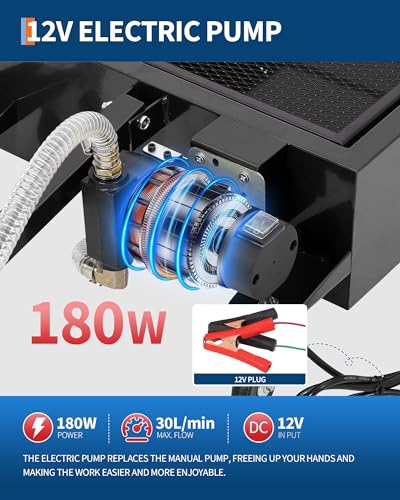 GarveeTech Low Profile Oil Drain Pan 12V | 20 Gal Metal Oil Change Pan Cart with 180W Electric Pump, 8 ft Hose & Folding Handle for Cars, SUVs, Trucks, Buses, RVs - size: 20GAL-12V-Black