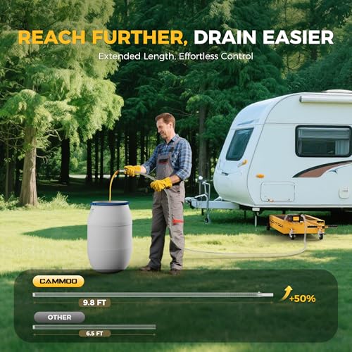 CAMMOO 15 Gal Electric Oil Drain Pan, 110V High-Flow Pump, 9.8 FT Hose, 200 W Motor, 2 Locking Swivel Casters and 2 Directional Wheels Stable, Folding Handle, Heavy-Duty for Trucks, RVs, SUVs, Yellow - color: Yellow