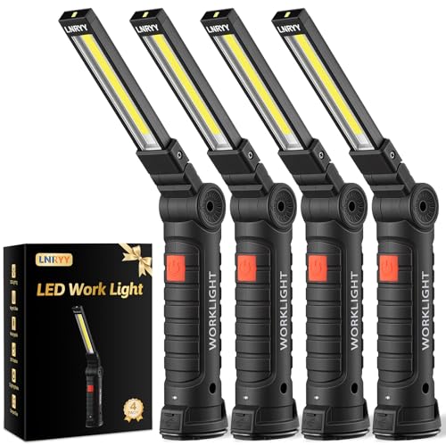 LNRYY 4Pack Rechargeable Magnetic LED Work Light/Flashlight for Mechanics | 360° Rotation, 5 Modes, Super Bright, Tail Hook, Compact, for Car Repairing, Emergency, Workshop, Garage, Gifts for Father - size: 4Pack