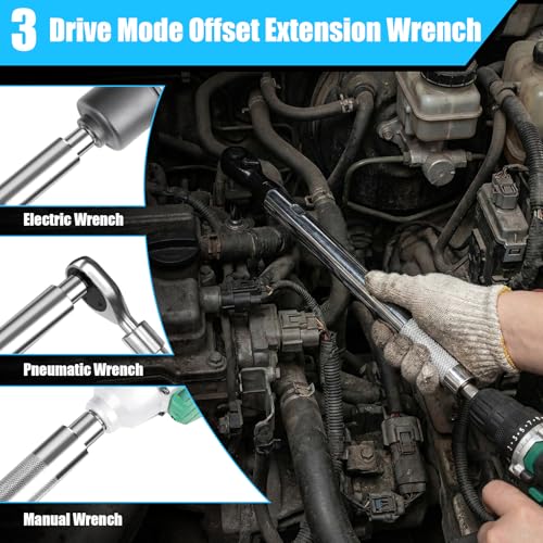 Offset Extension Wrench, 1/2'' Electric Offset Extension for Tight Spaces - 3 in 1 Manual/Electric/Pneumatic Wrench that Can Be Switched, Suitable for Use in Any Narrow Spaces - color: Wrench+adapter