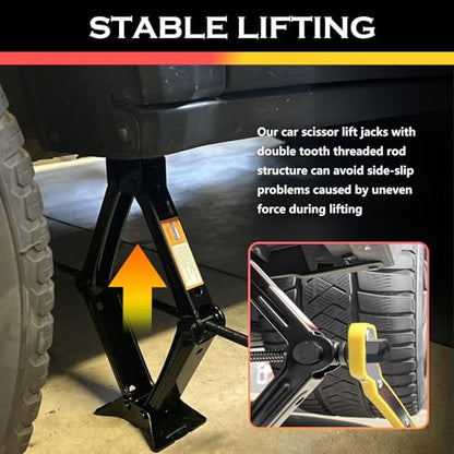 2T Scissor Jack for Car Tool Kit,Heavy Duty Car Tire Changing Kit for Automotive Lifting with Ratchet Wrench & Lug Wrench,Sturdy Cars Jack Kits Automotive Tools Lift Range 3.93-15.35"