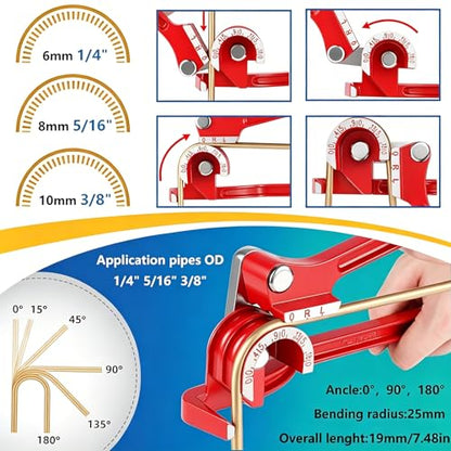 smseace 55Pack 3/16 Inch+1/4 Inch Brake line kit Include 25 FT Copper-Plated Brake Lines with Fitting(32pcs Fittings,4pcs Union+8pcs Nut) Brake line Bender,Single Flare Tool,Cutter Brake line kit - color: Gold-A, size: 3/16inch+1/4inch