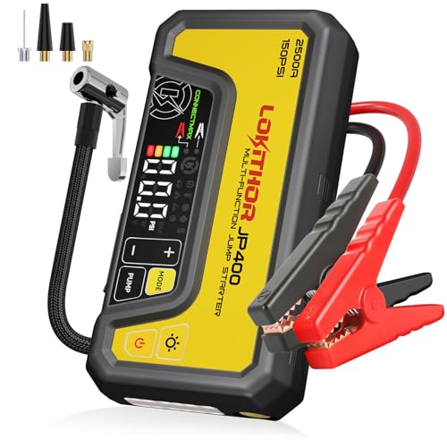 LOKITHOR JP400 Jump Starter with Air Compressor, 2500A 12V Portable Car Battery Booster Pack (8.5L Gas/6.5L Diesel) with ConnectMax Tech, 150PSI Tire Inflator, Auto-Shutoff & Dynamic Dwell (Yellow) - color: Yellow