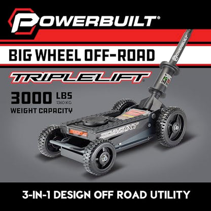 Powerbuilt Big Wheel Triple Lift Garage Jack, 3000 Pound Off Road Lift, Truck, Car, Motorcycle 1.5 Ton Capacity, 620613ECE - color: Black, size: 1.5 Ton, Big Wheel