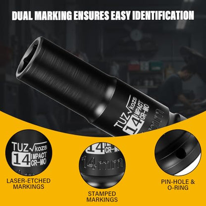 1/2 Inch Drive 14mm Deep Metric 6 Point CR-MO Impact Socket | Radius Corner Design,Square Chamfered Opening,Axle Nut Impact Grade Socket for Easy Removal - size: 1/2” Drive 14mm Deep, style: 1/2" Drive Deep Socket
