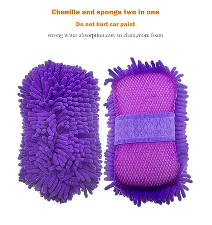 Scratch Free Chenille Microfiber Wash Mitt Car Wash Sponge for SUVs Boats - color: 2 Pack Purple
