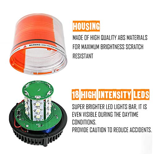 Amber Wireless Rotating Beacon Amber Battery Led Strobe Warning Light | Roof Top Hazard Flash Emergency Safety Lights Magnetic Base Mount and Rechargeable Plug For Plow Tractor UTV Golf Cart - color: Amber