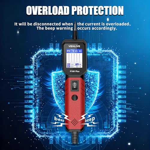 P100 Plus Automotive Power Circuit Probe Tester,12V 24V Car Automotive Diagnostic Test Tool, Digital Volt Ohm Meter W/Overload Protection, Circuit Fault Finder w/ 40FT Cable & Angled Screen