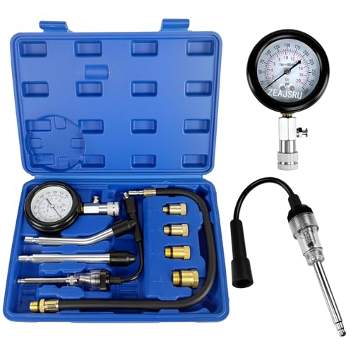 Compression Tester with Spark Plug Tester, Automotive Engine Compression Tester Kit for Car and Motorcycle, 300 PSI Cylinder Pressure Gauge with Adapters