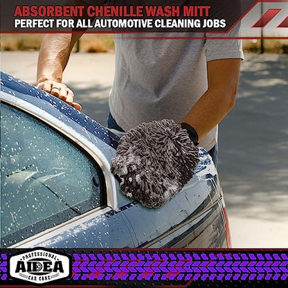 AIDEA Car Wash Mitt Microfiber, 2PK, Car Wash Brush, Grey, 8''X12'' | Scratch Free Lint Free Premium Chenille Microfiber Mitt, Cleaning Supplies, Extra Large Size - color: Grey, size: 2PK-8''X12''