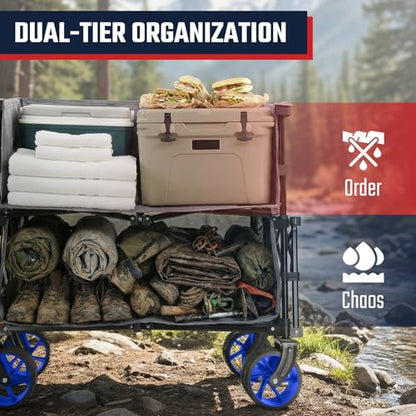 Sekey 500LBS Heavy Duty Double Decker Wagon with Extender, 400L Large Capacity Collapsible Garden Cart Fits 10x10 Canopy, All-Terrain Big Wheels with Brakes, Foldable Utility Wagon for Sports, Camping - color: Gray