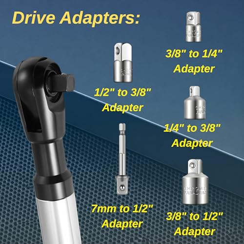 Offset Extension Wrench Impact, Right Angle Ratchet Extender for Tight Spaces, Socket Adapter Set, Compatible with Drill, Air Impact, Ratchet and Manual Wrench, Automotive Repair
