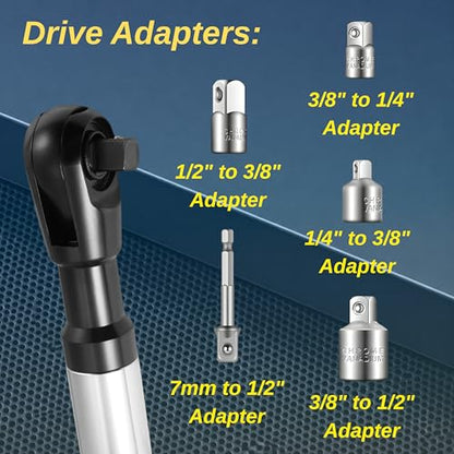 Offset Extension Wrench Impact, Right Angle Ratchet Extender for Tight Spaces, Socket Adapter Set, Compatible with Drill, Air Impact, Ratchet and Manual Wrench, Automotive Repair