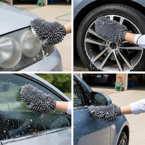 16 Pcs Car Wash Mitt, Chenille Microfiber Cleaning Mitts, Double Sided Scratch-Free Ultra Absorbent Lint-Free Wash Sponge Cloths for Car Washing and Detailing, 8 Colors, 8.66x7 Inch