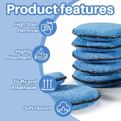 Sukh 12 Pack Microfiber Applicator Pads - 4.72 Inch Car Wax Applicator Pads | Round Blue Foam Sponges for Car Waxing, Buffing and Fine Polishing, Ultra Soft High Density Auto Detailing Supplies Set - color: Blue