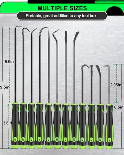 12 Pcs Pick Set Mechanic, Hook and Pick Tool Set with Non-Slip Grip, Long and Short Automotive Pick Set for Oil Seal, O-Ring and Gasket Removal, Car Repair, Mechanical and DIY Use, Black/Green - color: Black/Green