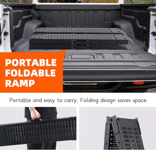 72.5" Heavy Duty Folding Loading Ramps with Sandblasted Finish, 1500lb Capacity, Ideal for Motorcycles, Lawn Mowers, ATVs, UTVs, and More – Pack of 2 with Safety Straps and Gloves