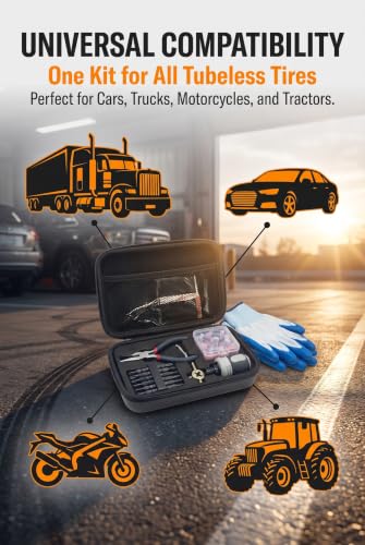 Tire Repair Rubber Nail Kit with Ratcheting Screwdriver, Needle-Nose Pliers & Organizer Case, Fast Self-Service Tool for Car, Truck, Motorcycle, Tractor Tire Puncture Repair - size: All-in-One Package