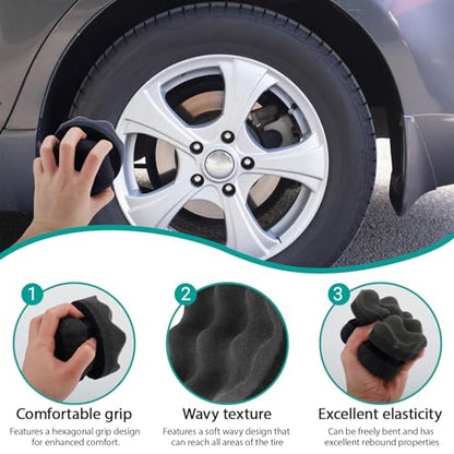 2 PCS Tire Shine Applicator Pad,Hex Grip Tire Dressing Applicator Polishing Sponges Pads,Reusable Tire Shine Sponge Wave,Tire Shine Brush,Car Detailing Sponge for Auto Polishing Cleaning Waxing