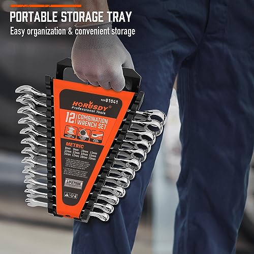 HORUSDY 12-Piece Metric Wrench Set | Combination Wrench Set with Organizer | 12 Point | 8mm - 19mm | Chrome Vanadium Steel - style: 12-Piece Metric Wrench Set