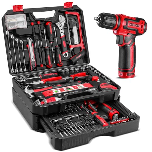 Drill Tool Set：Tool Kit with 12V Power Cordless Drill Hand Repair Tools Box with Drill, Home Tool Kits for Men & Women, Hand Drill Set Perfect for Homeowner, Diyer, Handyman - Red - color: Red