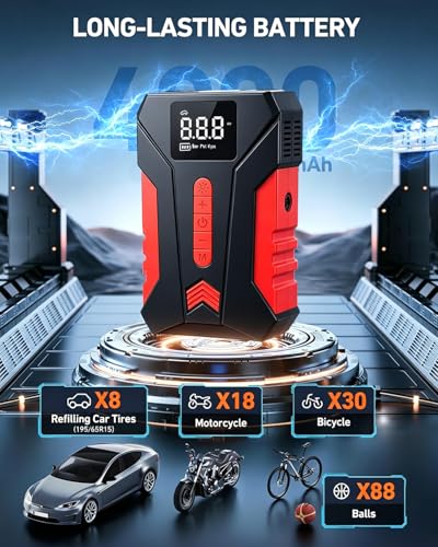 Portable Tire Inflator, 120 PSI Air Compressor with Auto Shut-Off, Digital Pressure Gauge for Car, SUV, Bike Tires