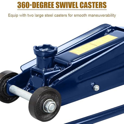 3 Ton (6,000 lbs) Low Profile Heavy Duty Steel Hydraulic Floor Jack with Single Piston Pump, Lifting Range 5-11/16" to 21", for Car, SUV and Truck, Blue - color: blue