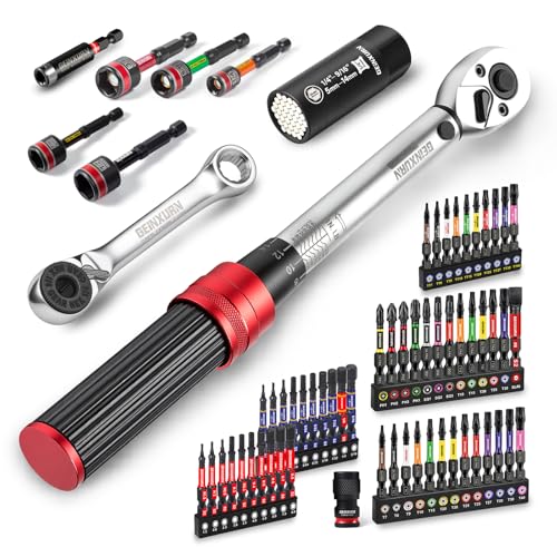 GEINXURN 1/4 In. Drive Click Torque Wrench Set, 20-240 IN.LB Dual-Direction Bike Maintenance Kit，66Pcs with Universal Socket, Screwdriver Bits for Bicycle, Car, Moto - style: GX-TW0104RS66-US
