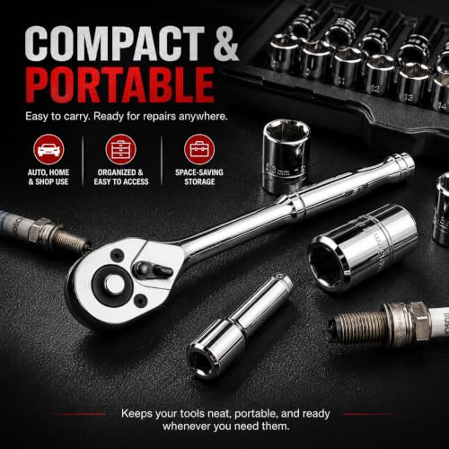 Steel Vision Tools 44-Piece 1/4" Drive SAE & Metric Socket Set, Shallow & Deep, Chrome Finish, 72T Ratchet & Extensions, Mechanic Tool Kit for Automotive & DIY Repair - size: 1/4"_SAE&Metric_44pc