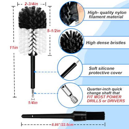 Wheel Brush Kit, Soft Drill Wheel Cleaner Brush, No Scratches Highly Dense Car Cleaning Brush Set for Wheels, Rims, Engines, Exhaust(White/Black,2Pcs) - color: White/Black,2pcs