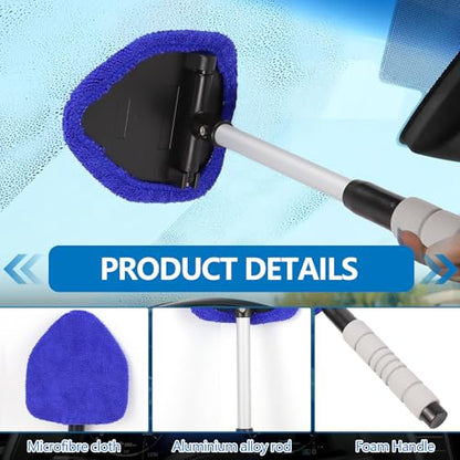 wuyaoyao Car Windshield Cleaning Tool, Car Windshield Window Cleaner, Auto Window Glass Cleaning Kit with Extendable Handle & Reusable Microfiber Pad & Spray Bottle, Universal Car Accessories (Blue) - color: Blue