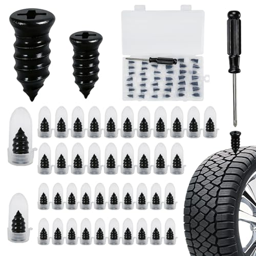 Tire Plugs Kit, 40PCS Tire Repair Rubber Nail kits Screw in Tyre Repair Plugs, Self-Service Vacuum Tyre Plug Screw Type, Tirefix Rubber Nails Kit Tool for Cars, Motorcycle, Trailer, Truck, ATV,RV - style: 40PCS
