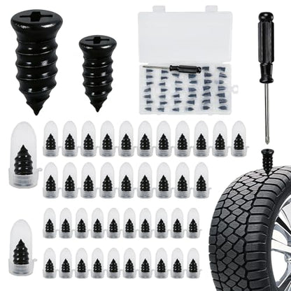 Tire Plugs Kit, 40PCS Tire Repair Rubber Nail kits Screw in Tyre Repair Plugs, Self-Service Vacuum Tyre Plug Screw Type, Tirefix Rubber Nails Kit Tool for Cars, Motorcycle, Trailer, Truck, ATV,RV - style: 40PCS