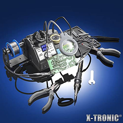 X-Tronic 3060-PRO • 75W Soldering Iron Station Kit • 5 Extra Tips • Mini Mag Lamp • 4 Helping Hands • Solder Sucker • Tweezers • 50g Solder • Brass Sponge w/Flux • Sleep Func, °C/°F, 3 Temp Presets! - style: PRO - w/5 Solder Tips & All Accessories