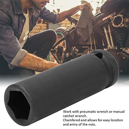 Impact Socket, 1/2 Inch Drive 17/18/19mm Metric Deep Impact Socket 6 Point Pneumatic Air Socket for Automotive Repair Professional Mechanics CrMo Steel