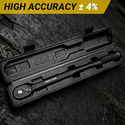 1/2" Drive Click Torque Wrench, 10-150 Ft-Lb, ±4% High Accuracy | 72-Tooth Ratchet for Smooth Use, Dual-Range 13.6-203Nm Scale, With Storage Case, Ideal for Auto, Motorcycle & Bicycle Repair