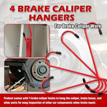 YATOINTO Brake Caliper Compression Tool,Caliper Piston Compressor Tool with Extra 2Pcs Large Plates 1.57"-2.95" for Disc Brake Pad Spreader,Brake Caliper Press Tool with 4 Break Caliper Hangers,Red